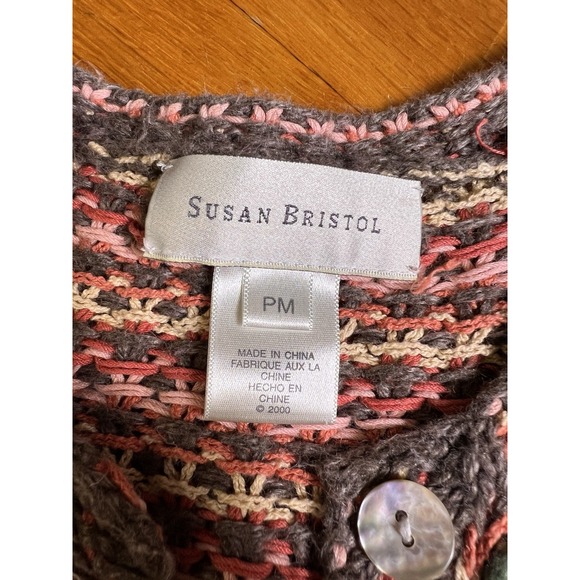 Vintage Susan Bristol Embroidered Floral Knit Cardigan Sweater Medium Petite - Picture 4 of 8